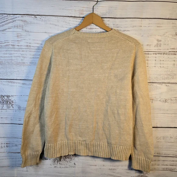 Polo Ralph Lauren Bear Sweater Medium Beige Preppy Knit Iconic Teddy - Picture 2 of 7